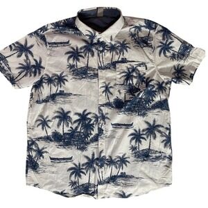Hurley XL Blue Palm Tree‎ Print Short Sleeve Button Up Shirt tropical beach sun